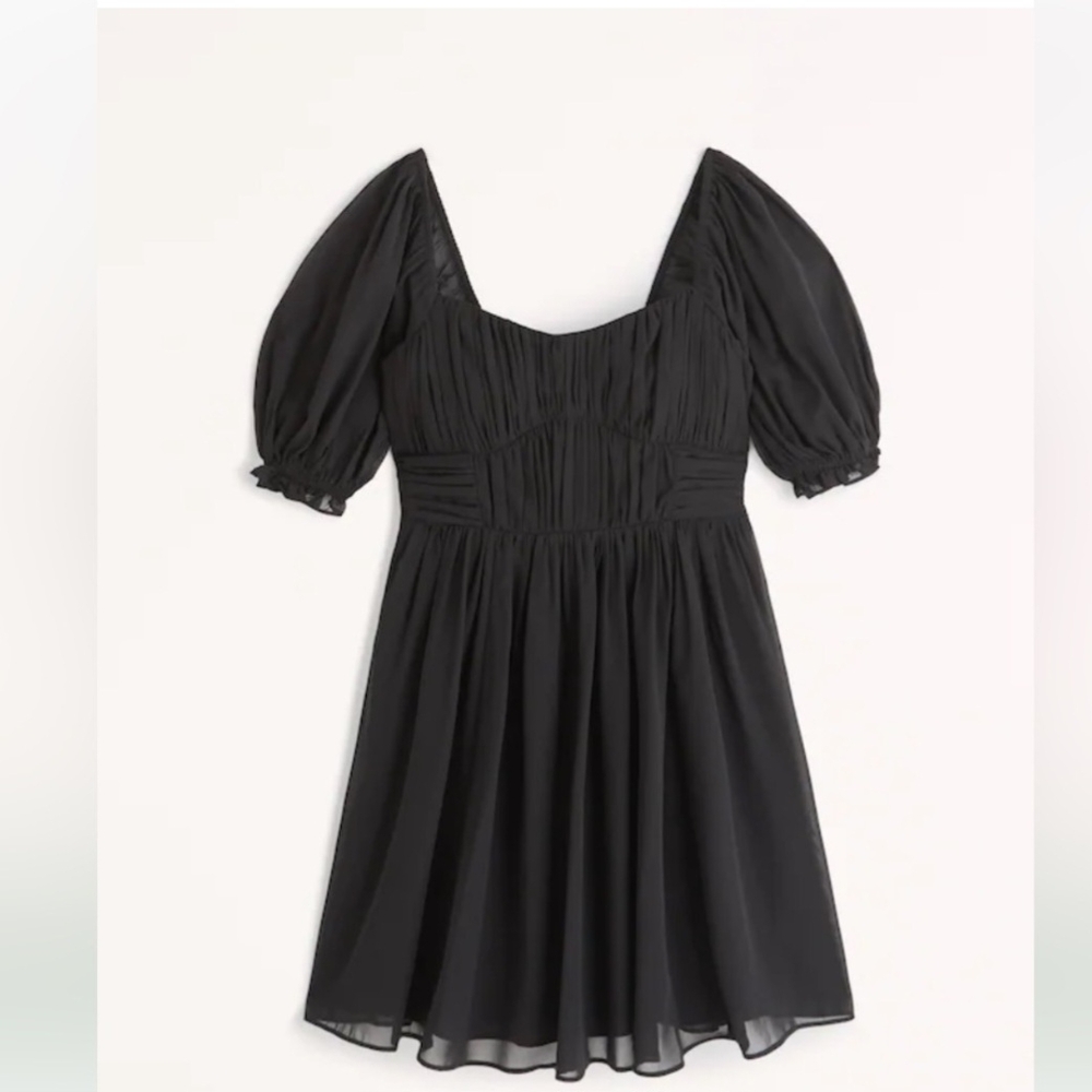 Abercombrie & Fitch Ruched Ruffle Puf Sleeve Mini Dress Black, Medium M.